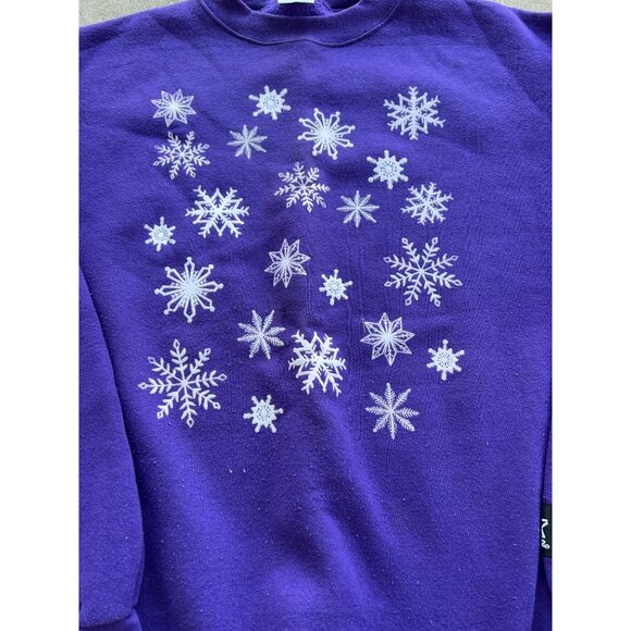 Vintage Starter Purple Snowflake Print Crewneck Sweatshirt 2XL Winter Theme C4 - Picture 2 of 5